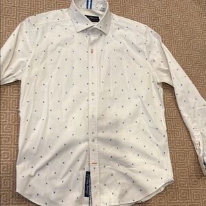 White Shirt with Blue Accents